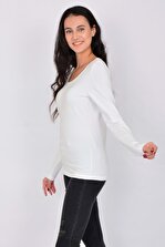 Letoile Pamuk Likralı Uzun Kollu Kadın T-shirt Beyaz - 4