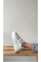 NAVYSIDE Kadın Beyaz Cırt Cırtlı Sneaker Spor Ayakkabı-Taban 5 cm-Yürüyüş Ayakkabısı Yüksek Tabanlı Bantlı - 4