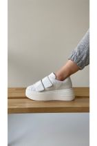 NAVYSIDE Kadın Beyaz Cırt Cırtlı Sneaker Spor Ayakkabı-Taban 5 cm-Yürüyüş Ayakkabısı Yüksek Tabanlı Bantlı - 3