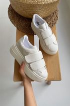 NAVYSIDE Kadın Beyaz Cırt Cırtlı Sneaker Spor Ayakkabı-Taban 5 cm-Yürüyüş Ayakkabısı Yüksek Tabanlı Bantlı - 1