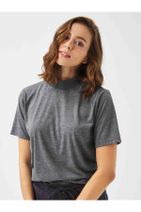 Xint Kadın Antra Melanj Dik Yaka %100 Pamuk Rahat Kesim Basic Tişört - 1