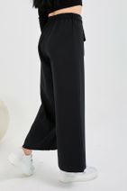 Allmıss Kadın Beli Lastikli Dabıl Krep Bol Paça Siyah Pantolon - 3