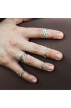 Zuk Collection Gümüş Kaplama Ayarlanabilir Model 5 Adet Kadın Eklem Yüzük Seti - 1