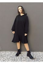 Yukka Kadın Siyah Kapüşonlu Oversize Elbise - 3