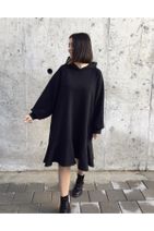 Yukka Kadın Siyah Kapüşonlu Oversize Elbise - 5