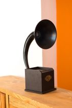 imsaconcept Gramafon Pirinç Akustik Ahşap Desenli Telefon Tutamaçlı Dekoratif Gramafon - 1