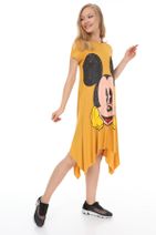 Suanye Sarı Mickey Baskılı Elbise - 1