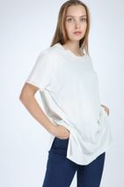 Millionaire Kadın Ekru Yırtmaçlı Basic Oversize T-shirt - 1
