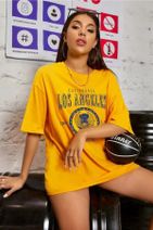 Teenage Millionaire Kadın Sarı Oversize Los Angeles Baskılı T-shirt - 2
