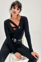 Cool & Sexy Kadın Siyah Kuş Gözlü Bluz M1280 - 4
