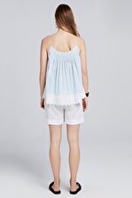 İpekyol Kadın Mavi Beyaz Nakışlı İp Askılı Bluz IS1170006131 - 2