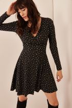 Olalook Kadın Siyah Kruvaze Yıldızlı Elbise ELB-19000117 - 1
