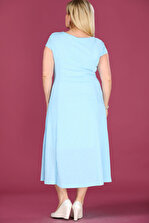 Nesrinden Kadın Midi Boy Simli Mavi Elbise ELB000128202 - 2