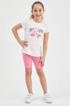DeFacto Kız Çocuk Flamingo Baskılı Kısa Kollu Tişört - 1
