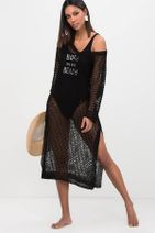 Cool & Sexy Kadın Siyah File Uzun Pareo Elbise SMT28 - 4