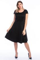 Şans Kadın Siyah Pamuklu Kumaş Kup Detaylı Elbise 65N8620 - 1