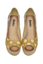 Dogo Kadın Vegan Deri Sarı Dolgu Topuk Ayakkabı - Stripes And Dots Tasarım - 1