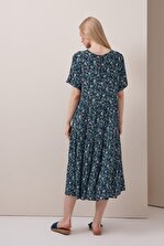 Gusto Çıtır Çiçekli Uzun Pamuklu Elbise - Mavi - 4