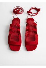 Violeta by MANGO Kadın Kırmızı Deri Bantlı Sandalet 67065976 - 4