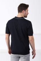 Ferraro Laci/gri Polo Yaka Dik Çizgili %100 Pamuk Erkek Triko T-shirt - 5