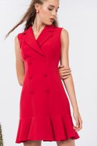 İroni Kadın Kırmızı Kolsuz Blazer Elbise 5132-891 - 2