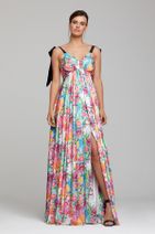 RENGIN Göğsü Büzgülü Çiçek Desenli Elbise - 1