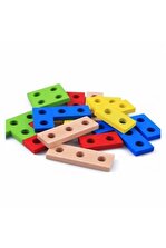 HAMAHA Ahşap 16 Parça Geometrik Sekiller Puzzle Vidalama Bultak Oyunu Ahşap Oyuncak Bloklar Oyunu - 5