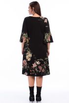 Alesia Kadın Siyah Çiçek Desenli Krep Elbise Btx003. - 2