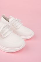 Marjin Kadın Sneaker Kalın Taban Triko Spor Ayakkabı Petro beyaz - 5