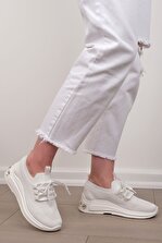 Marjin Kadın Sneaker Kalın Taban Triko Spor Ayakkabı Petro beyaz - 2