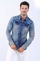 LTC Jeans Üst Desen Çift Cep Yıkamalı Mavi Erkek Kot Gömlek - 9947 - 4