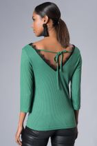 Cool & Sexy Kadın Yeşil Ön Arka V Dantelli Bluz KSD015 - 3