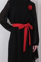 JEANNE DARC Siyah Yakadan Bağlamalı Kesme Puantiyeli Şifon Elbise Je87546 - 4