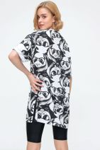 Pattaya Kadın Beyaz Panda Oversize Yırtmaçlı Kısa Kollu Tişört - 5