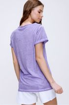 Trend Alaçatı Stili Kadın Mor Kuş Gözlü Yakası Bağcıklı Yıkamalı T-Shirt MDA-1127 - 5