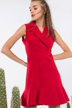 İroni Kadın Kırmızı Kolsuz Blazer Elbise 5132-891 - 6