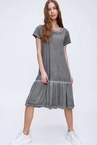 Trend Alaçatı Stili Kadın Antrasit Eteği Volanlı Yıkamalı Elbise MDA-1129 - 3