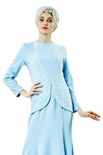 LADYNUR Kadın Abiye Elbise Buz Mavisi 3009-14 - 4