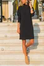 Trend Alaçatı Stili Kadın Siyah Basic Kaşkorse Elbise ALC-017-005-B - 1