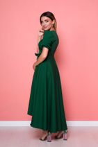 Bidoluelbise Kadın Asimetrik Kesim Zümrüt Yeşili Önü Kısa Arkası Uzun Kruvaze Yaka Elbise - 8