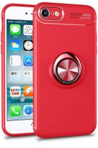 Moraksesuar Apple Iphone 7 Kılıf Yüzüklü Standlı Tam Koruma Silikon Kırmızı - 1