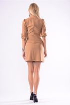 İroni Kadın Camel Balon Kol Mini Elbise 5238-891 - 2