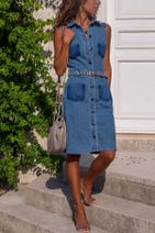 Trend Alaçatı Stili Kadın Mavi Kolsuz Kot Elbise ALC-2185 - 2