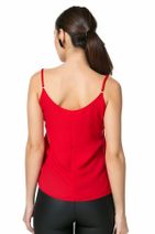 Sateen Kadın Dantel Detay Kırmızı Askılı Bluz 403-1164 - 3