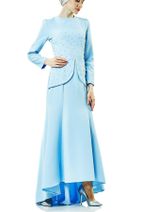 LADYNUR Kadın Abiye Elbise Buz Mavisi 3009-14 - 1