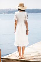 Happiness İstanbul Kadın Beyaz Kolları Bağcıklı Düğmeli Astarlı Elbise NT00227 - 3