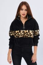 Cool & Sexy Kadın Siyah Suni Kürk Sweatshirt Fİ33 - 2