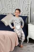 ELİTOL Kız Çocuk Gri Melanj Pamuklu Likralı Pijama Takım - 1
