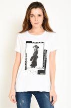Karpefingo Önü Baskılı Beyaz Kadın T-Shirt - 2