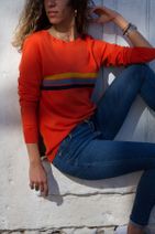 Trend Alaçatı Stili Kadın Turuncu Çizgi Detaylı Kazak FME-2039 - 2